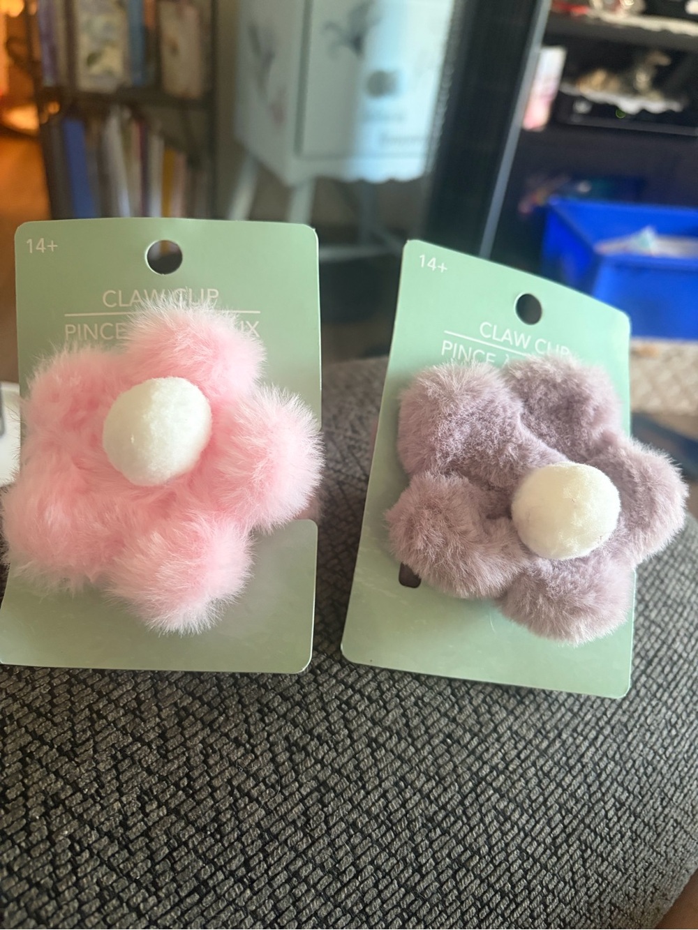 Fluffy Flower Claw Clips for Kids - Pink and Mauve